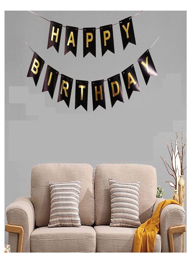 AFTERSTITCH Happy Birthday Banner For Boys Kids Girls Men Women Husbands Wife Friends Party For Wall Decoration To Be Placed With Foil Balloons Items Black Golden Color (Birthday Banner Design 1) - Image 2